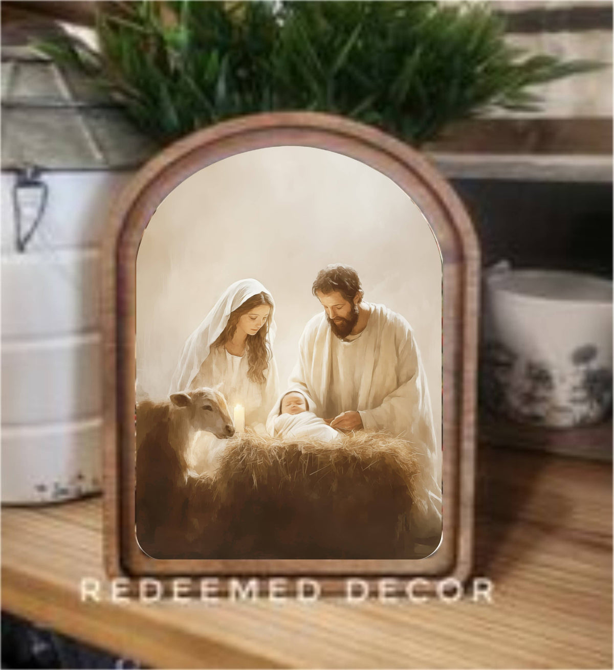 Arch Top Nativity Framed Art 6x8