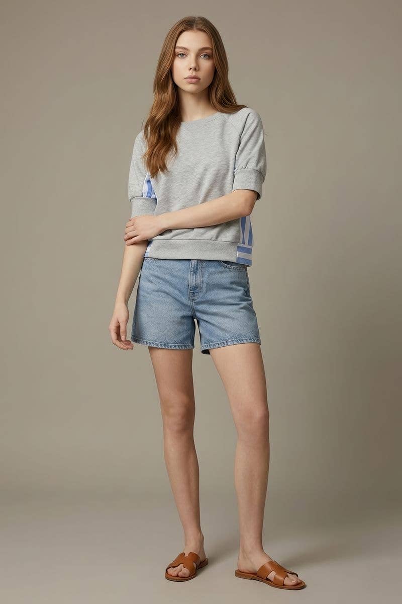 TERRY & STRIPE MIX SWEATSHIRTS TOP
