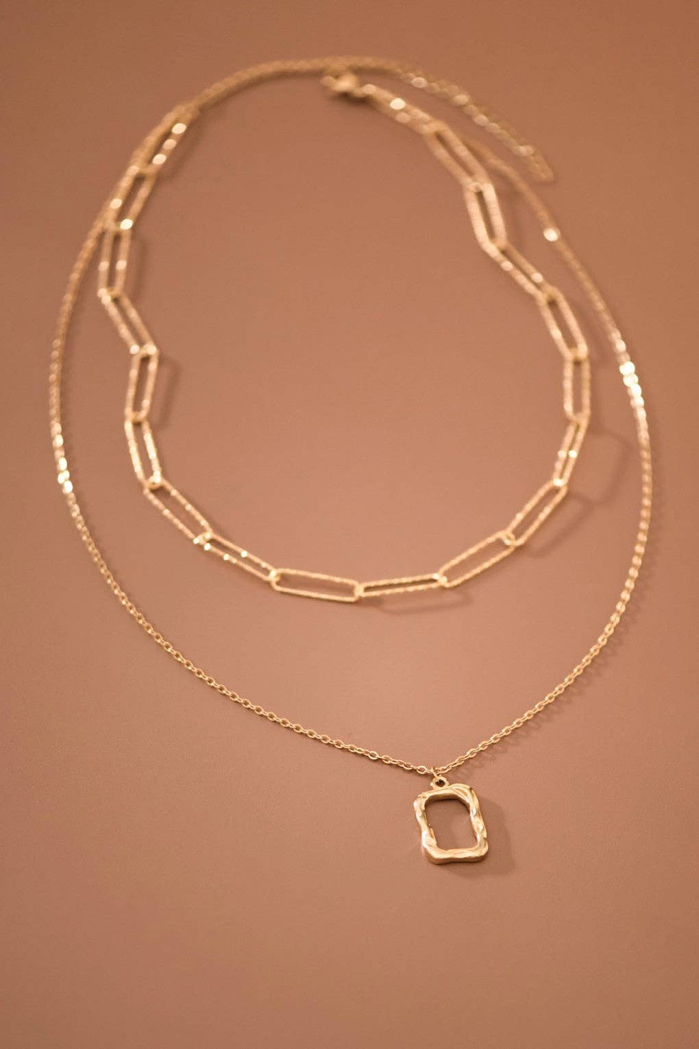 18K Gold Plated Waterproof Stainless Steel Layered Square Necklace