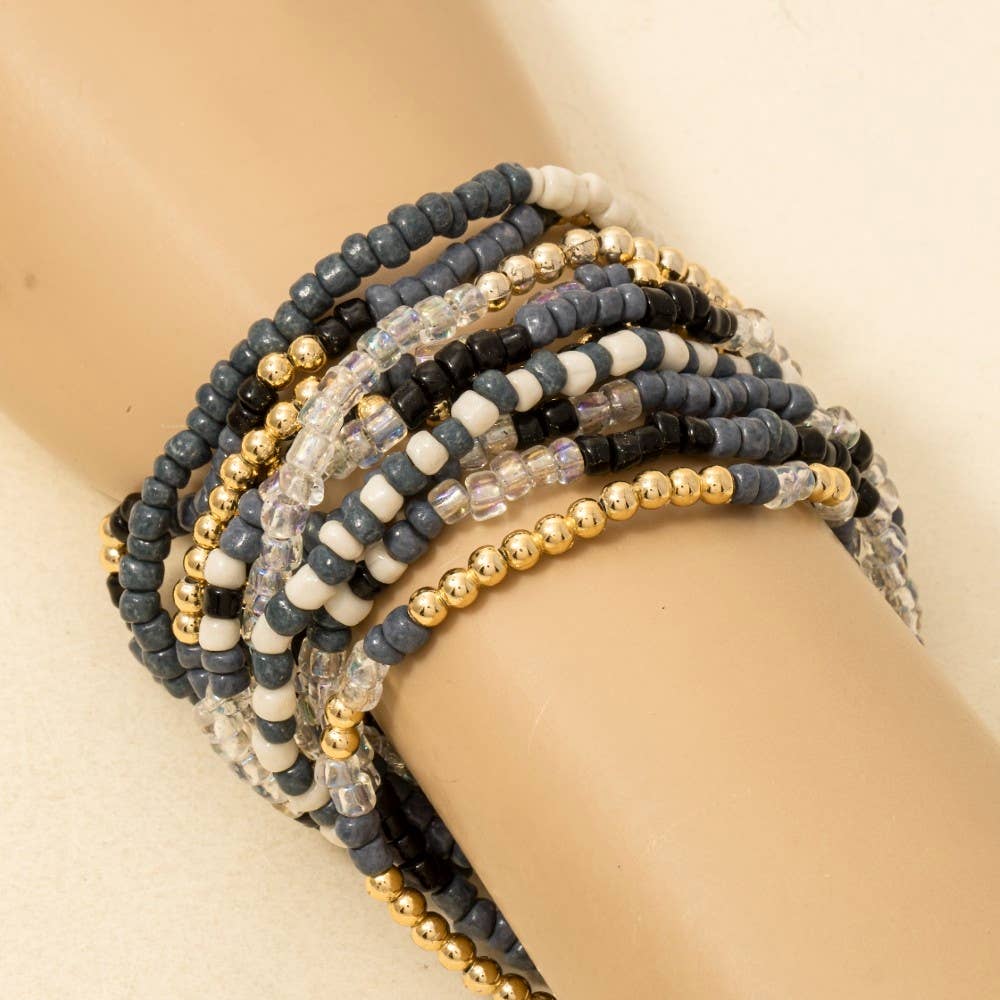 Blue Tones Seed Beaded Bracelet Set