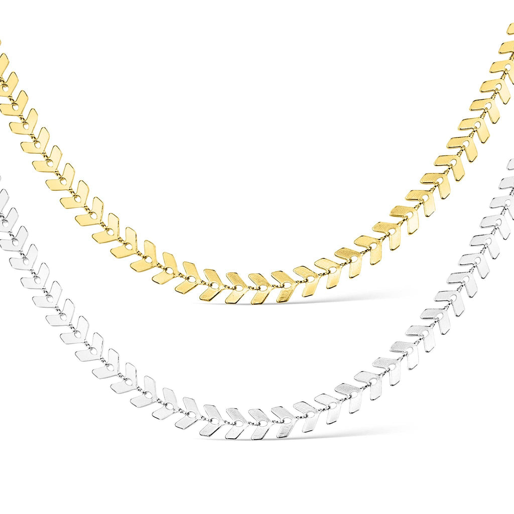 Stainless Steel Chevron Chain Necklace for Women: Gold / 18"+2" Ext
