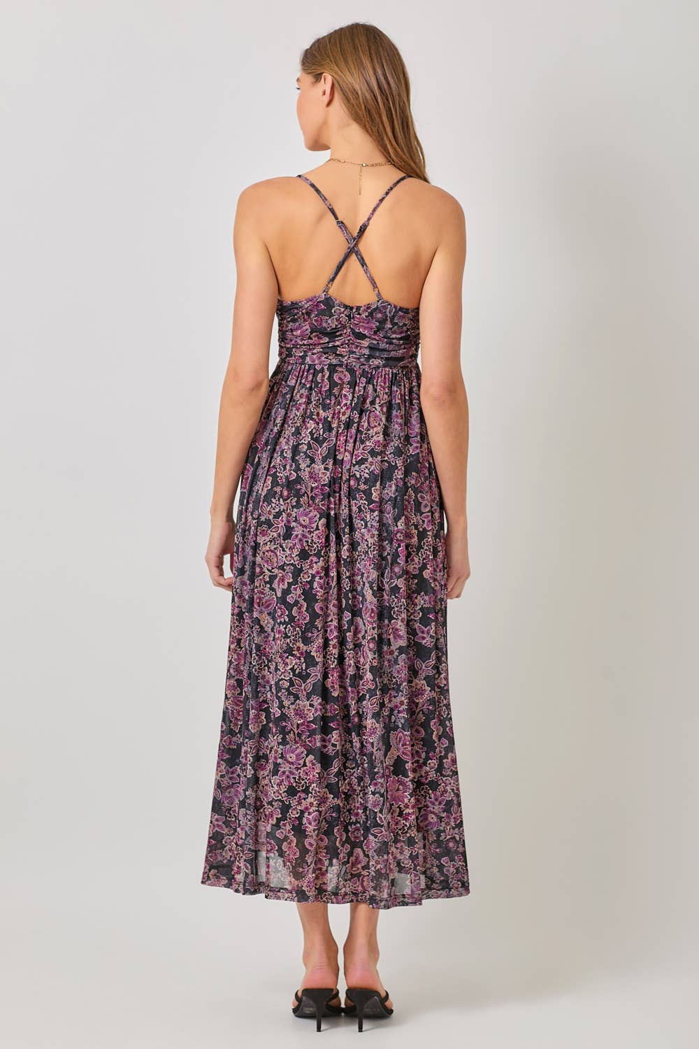 Criss Cross Back Pink Floral Dress