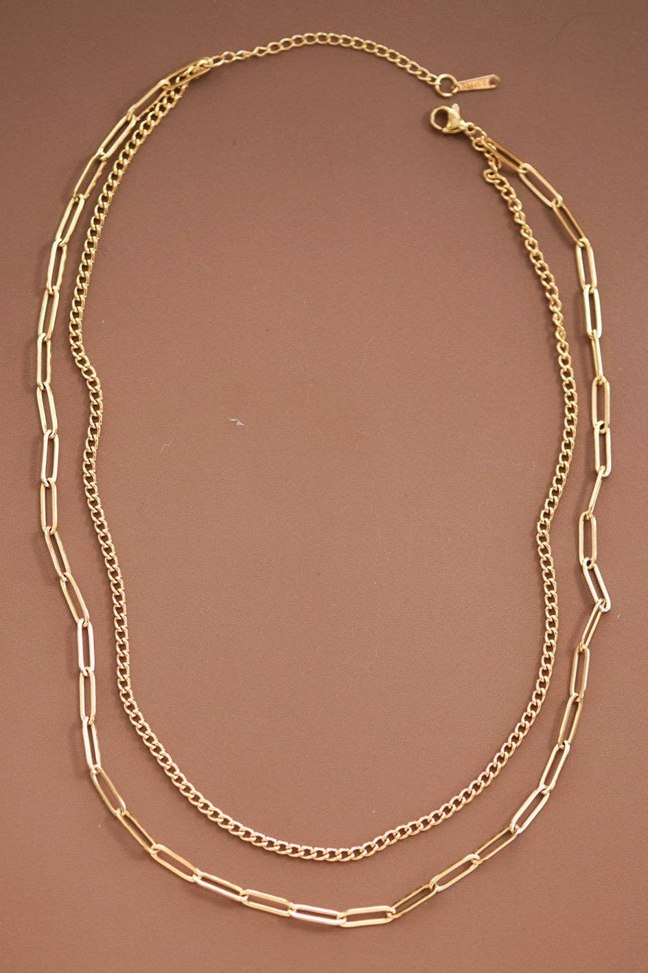 18K Gold Plated Waterproof Stainless Steel Paperclip Layered Necklace