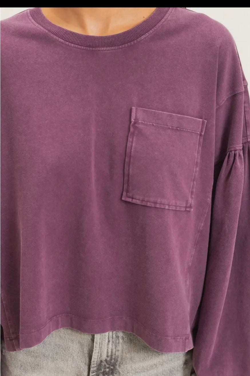 Mineral Wash Puff Sleeve Top