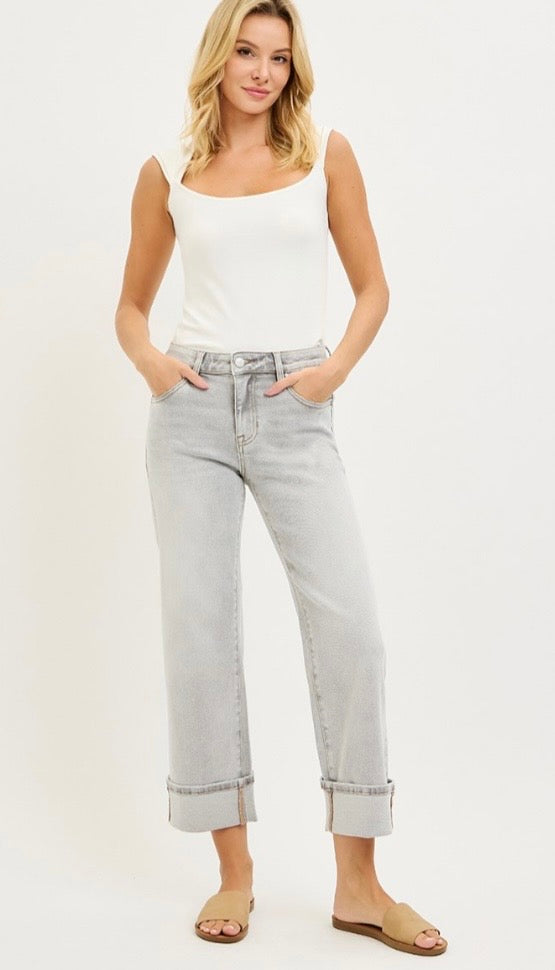 Risen Light Grey Straight Cuff Jean