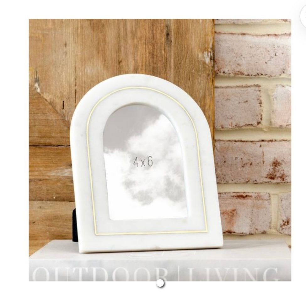 4x6 ARCH MARBLE FRAME W/ BRASS INLAY