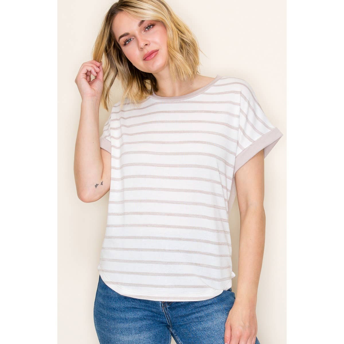 SHORT SLEEVE STRIPED TOP