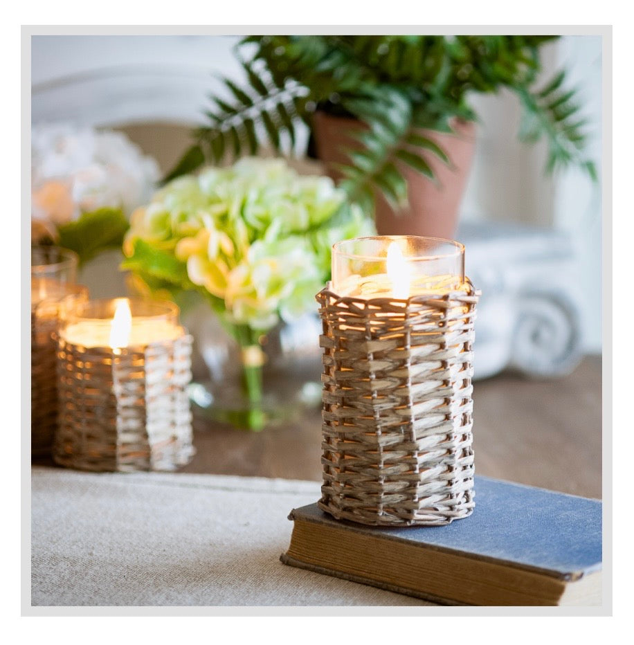 6" Glass/Wicker LED Candle