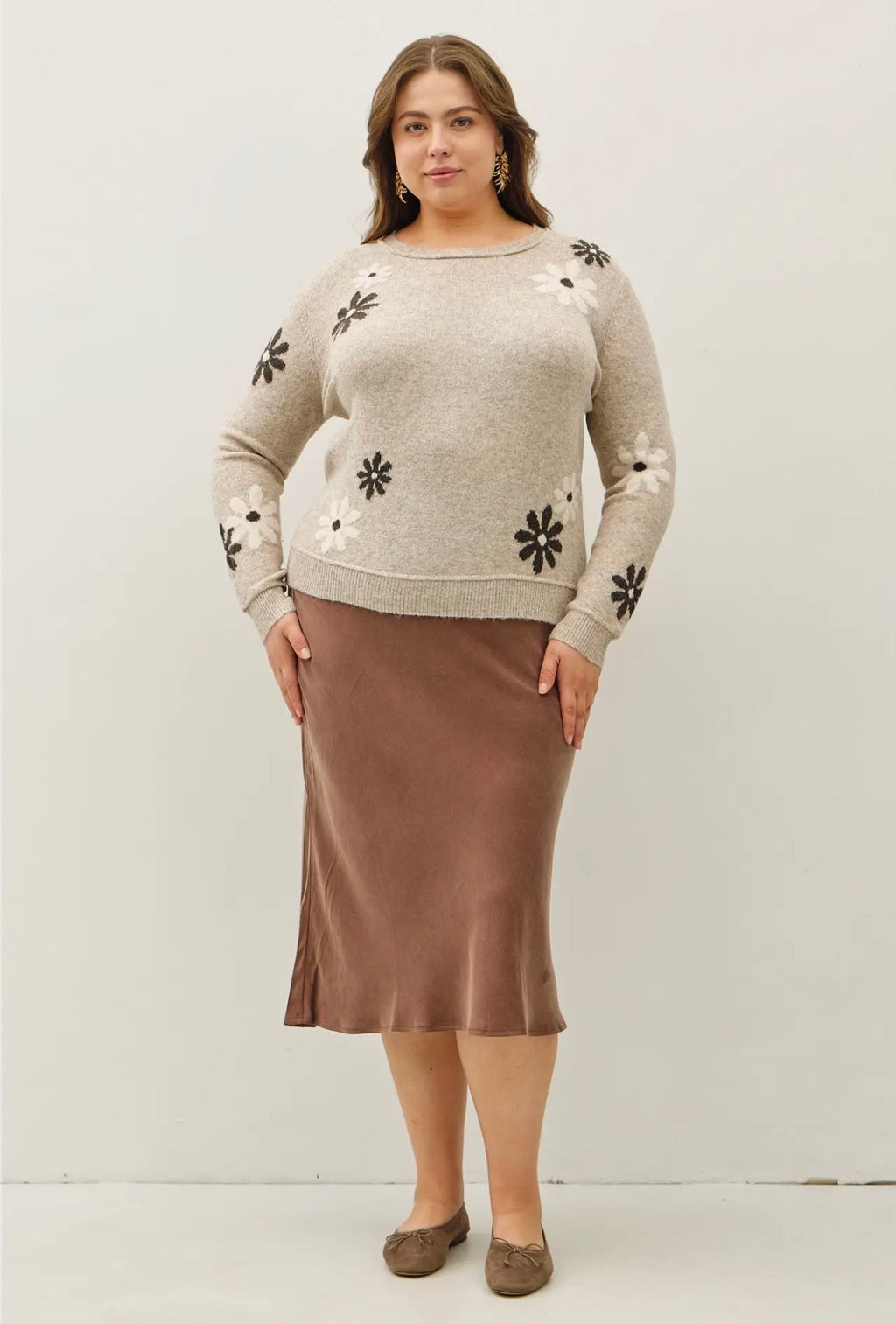 Curvy Wool Blend Floral Sweater