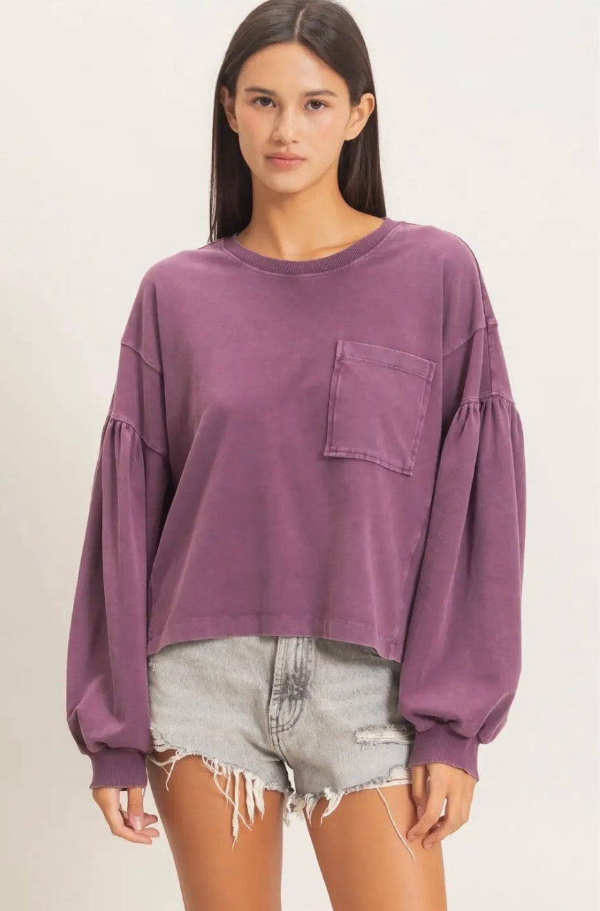 Mineral Wash Puff Sleeve Top