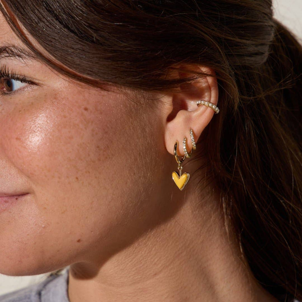 Yellow Stone Sweetheart Huggie Earrings
