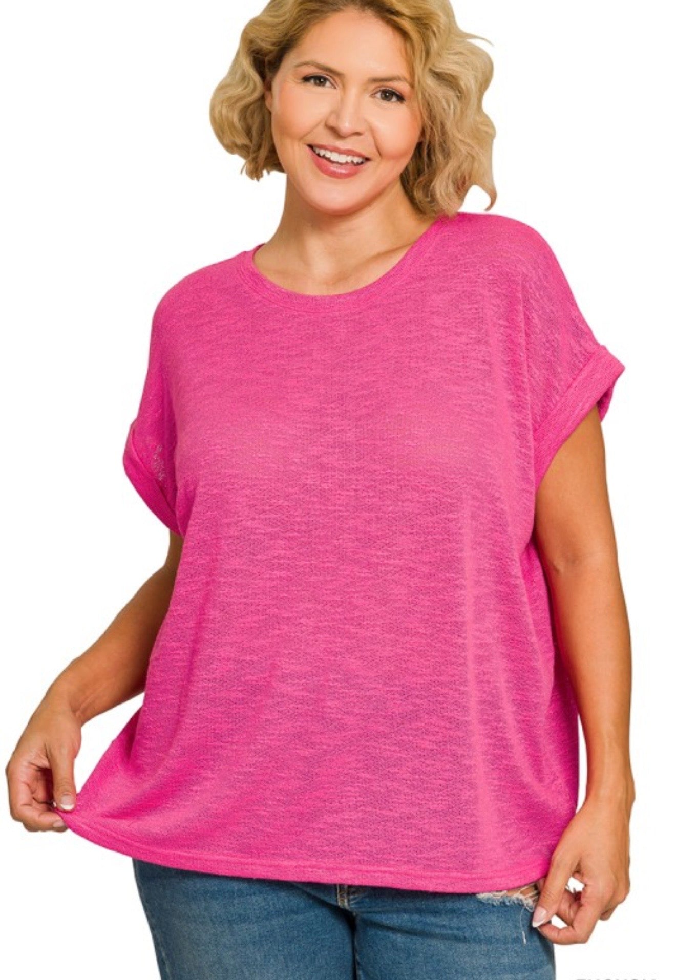 Curvy Slub Rolled Up Sleeve Tee