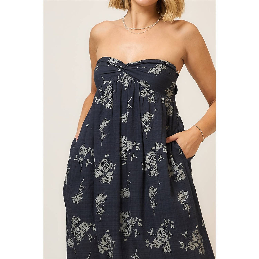 Floral Strapless Open Back Maxi Dress