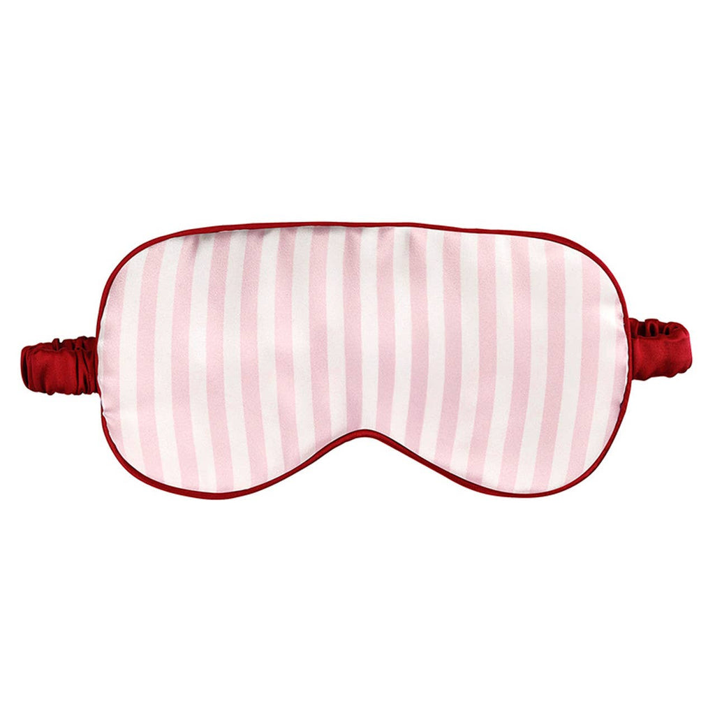 Sleep Mask in Ornament - Light Pink Stripe + Burgundy Trim