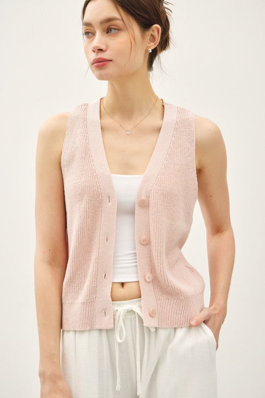Lighweight knit v-neck button up vest