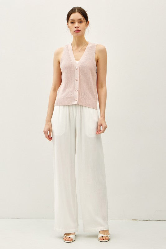 Lighweight knit v-neck button up vest