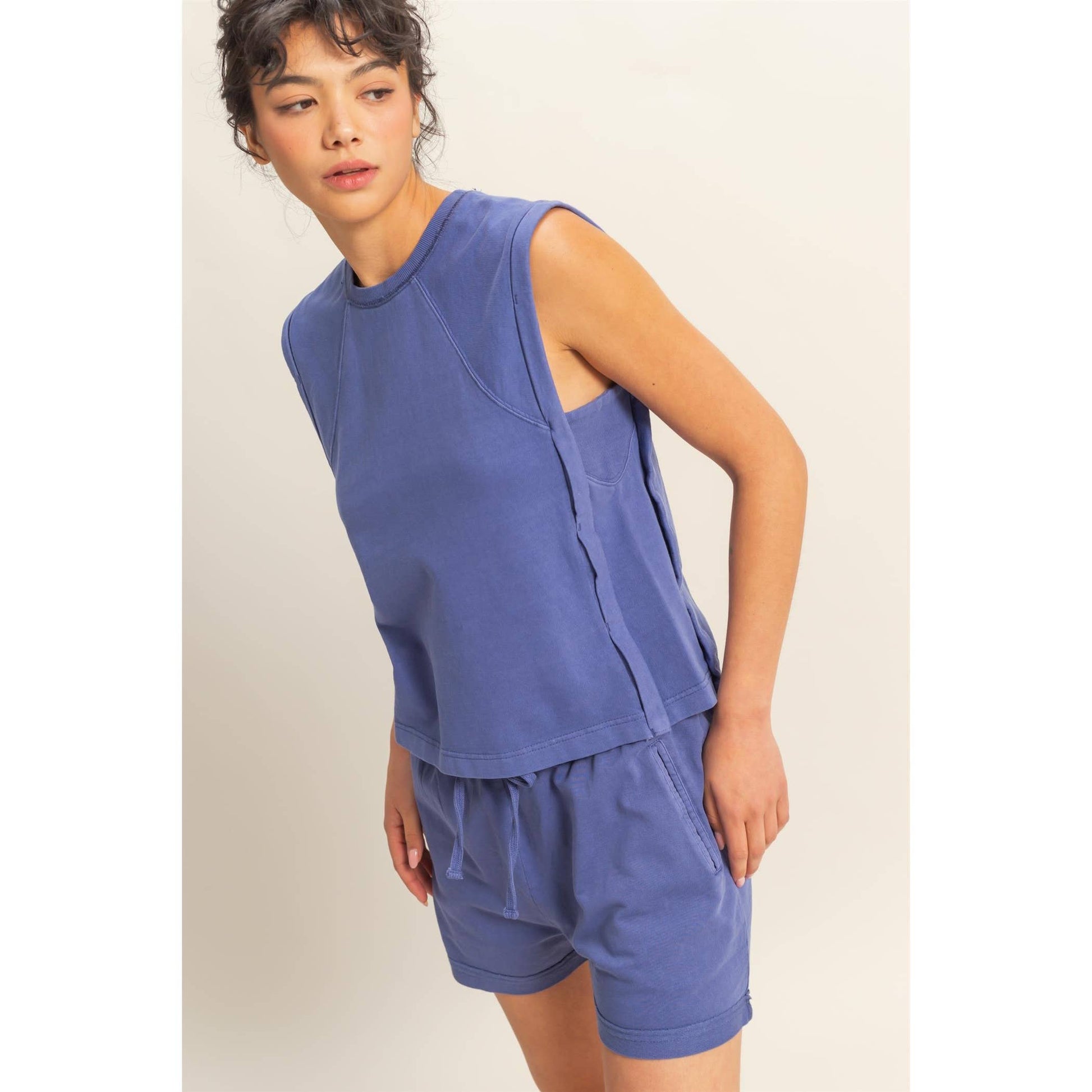 Round Neck Sleeveless Boxy Top