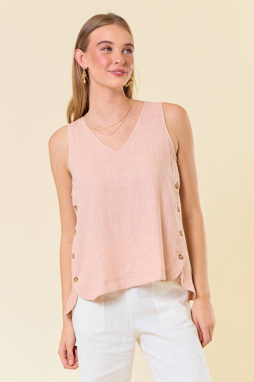Double V-neck Top With Side Placket