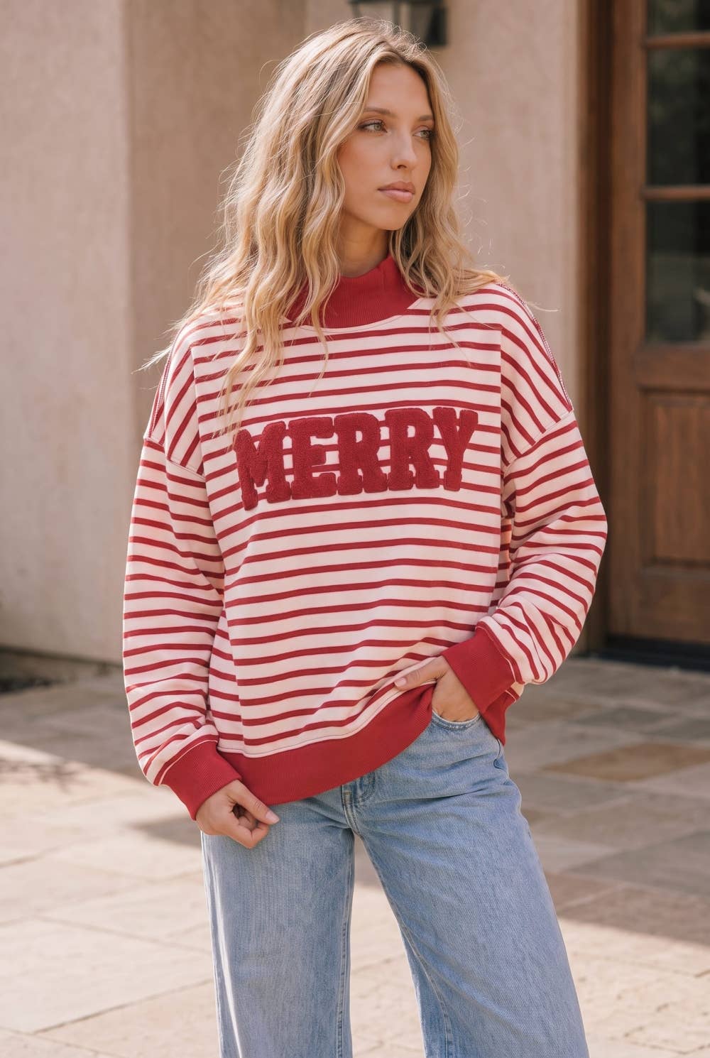 Chenille Merry Striped Oversized Pullover