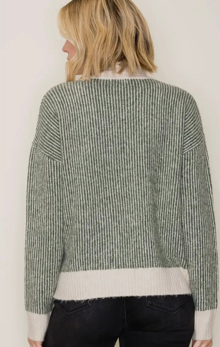 Ribbed Stripe Turtleneck Sweater