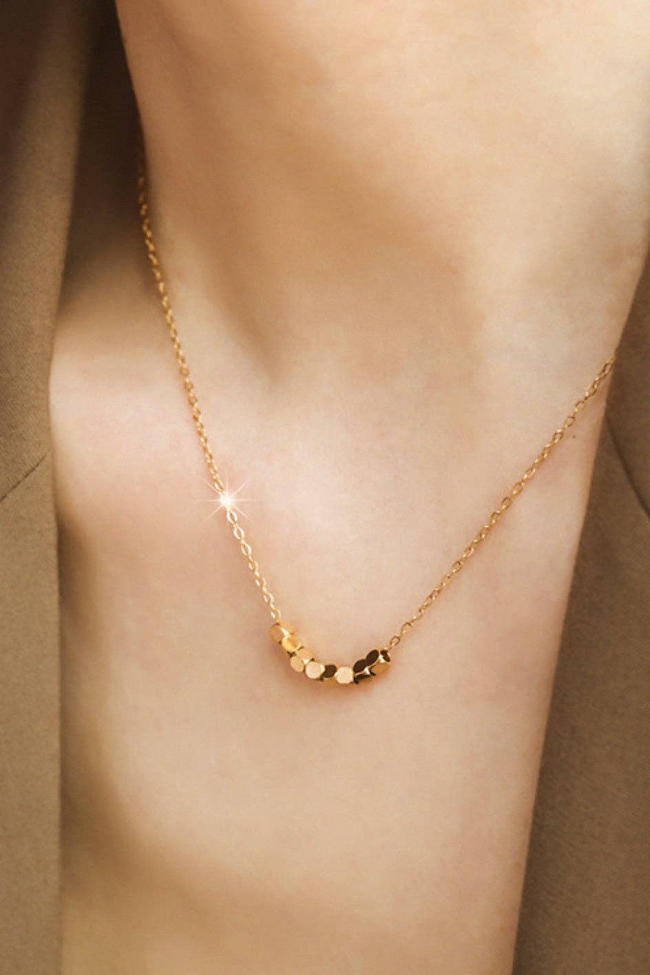 18K Gold Plated Waterproof Stainless Steel Beads Necklace