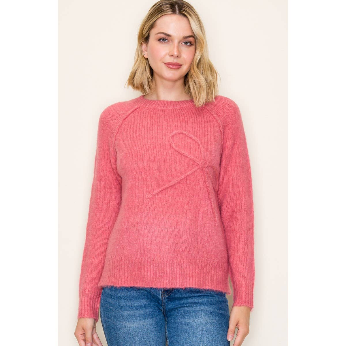 BOW EMBROIDERED PULLOVER SWEATER