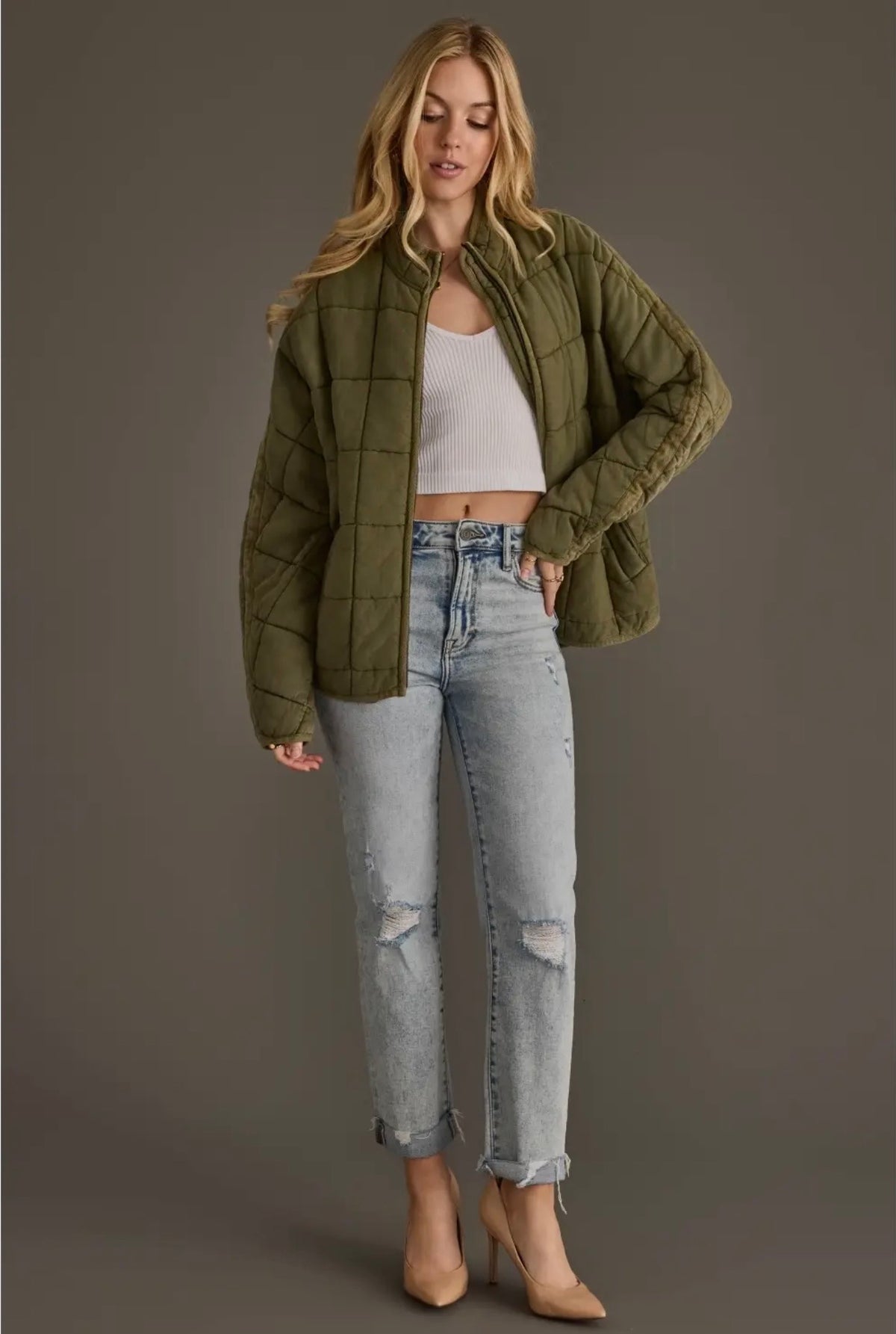 Contrast Stripe Soft Quilted Jacket