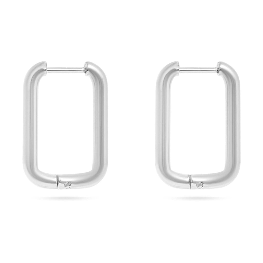 18K Gold PVD Stainless Steel Rounded Rectangle Huggie Earrings / ERJ0005: Gold