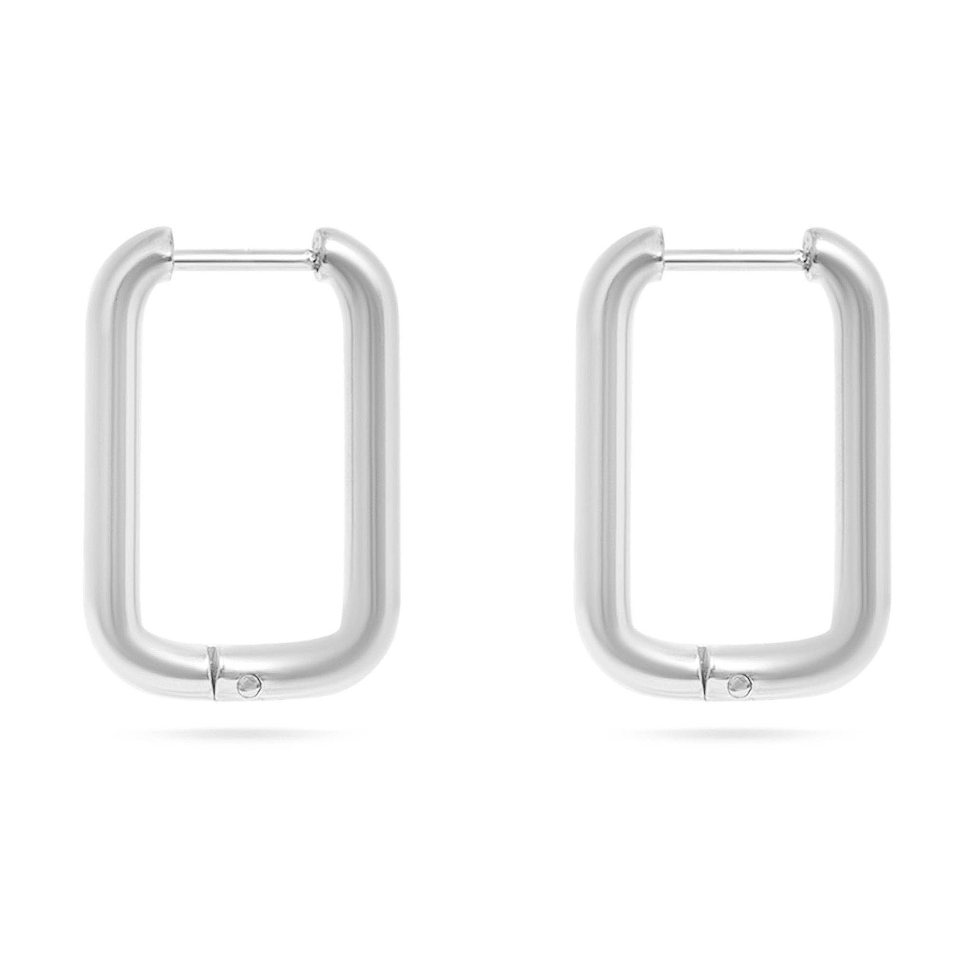 18K Gold PVD Stainless Steel Rounded Rectangle Huggie Earrings / ERJ0005: Gold