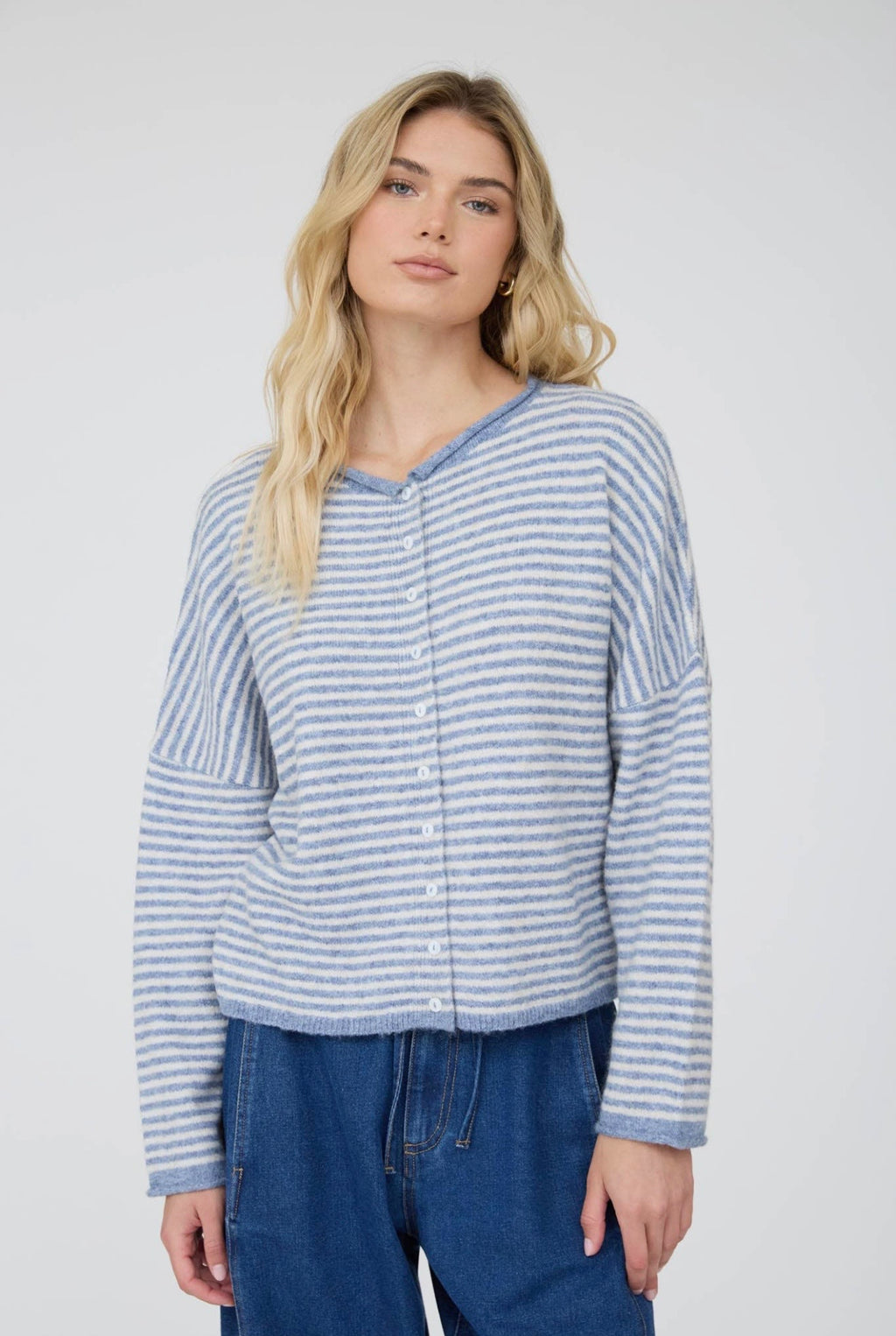 Stripe Raw Edge Cardigan