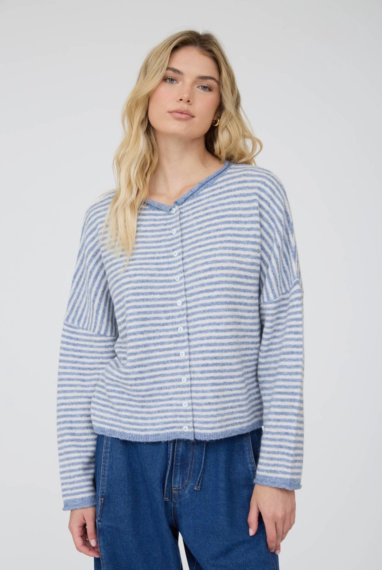 Stripe Raw Edge Cardigan