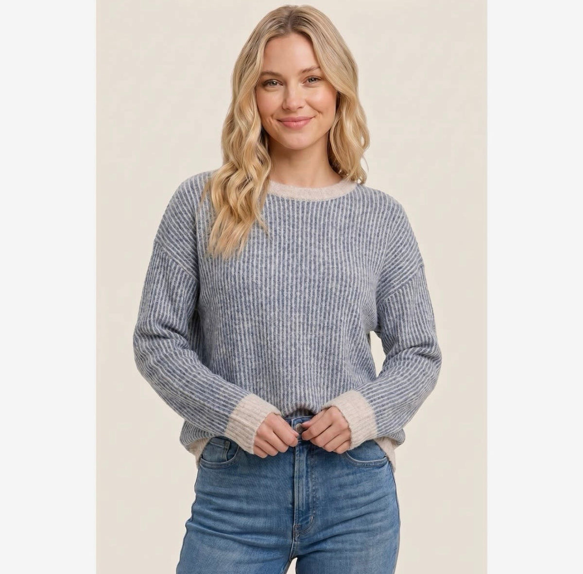Two Tone Ribbed Textured Sweater