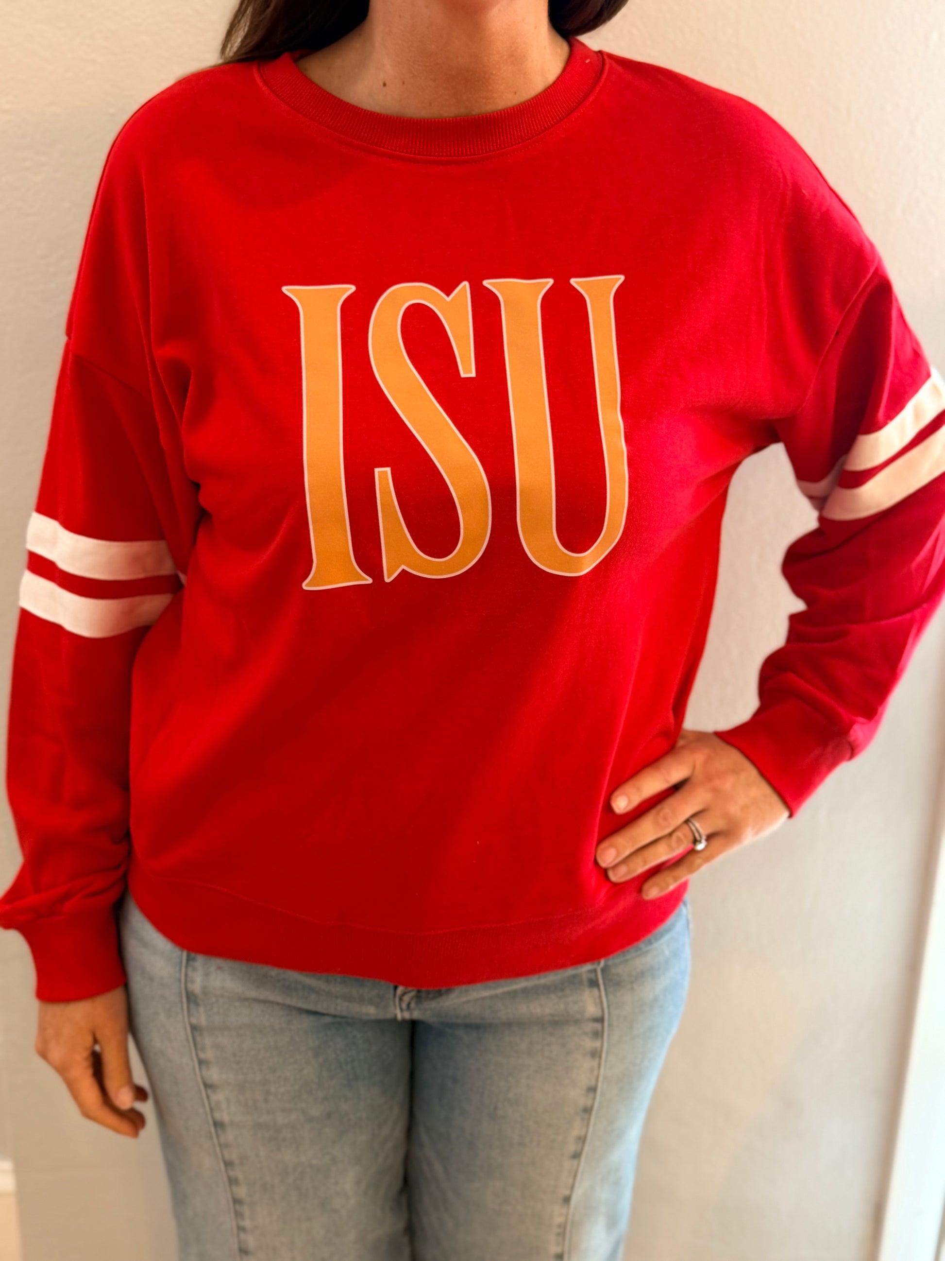 ISU Varsity Striped Detail Drop Shoulder Oversized Sweatshirt