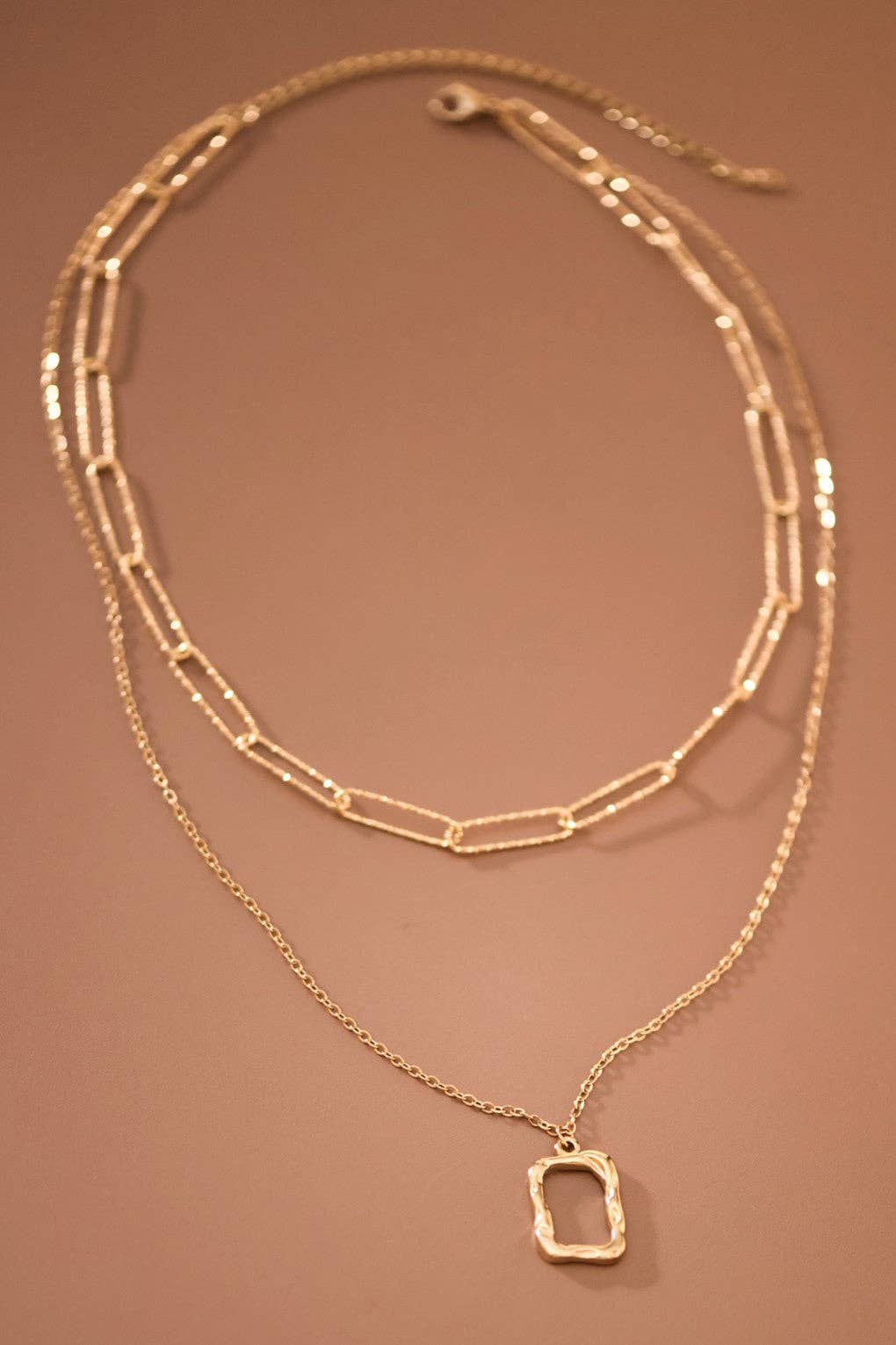 18K Gold Plated Waterproof Stainless Steel Layered Square Necklace