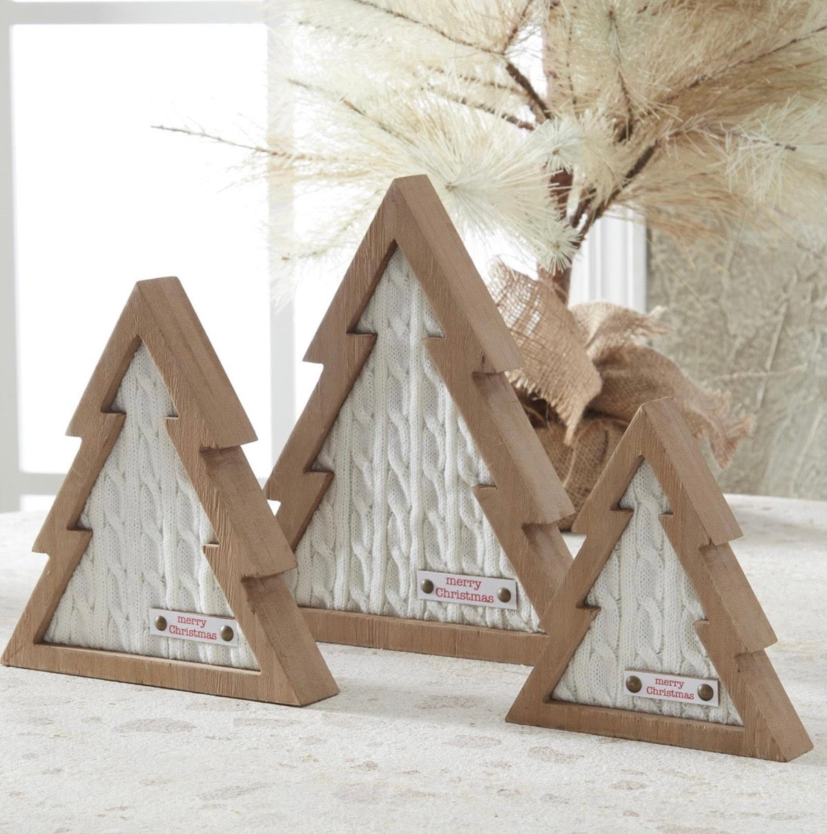 White Cable Knit Wood Trees
