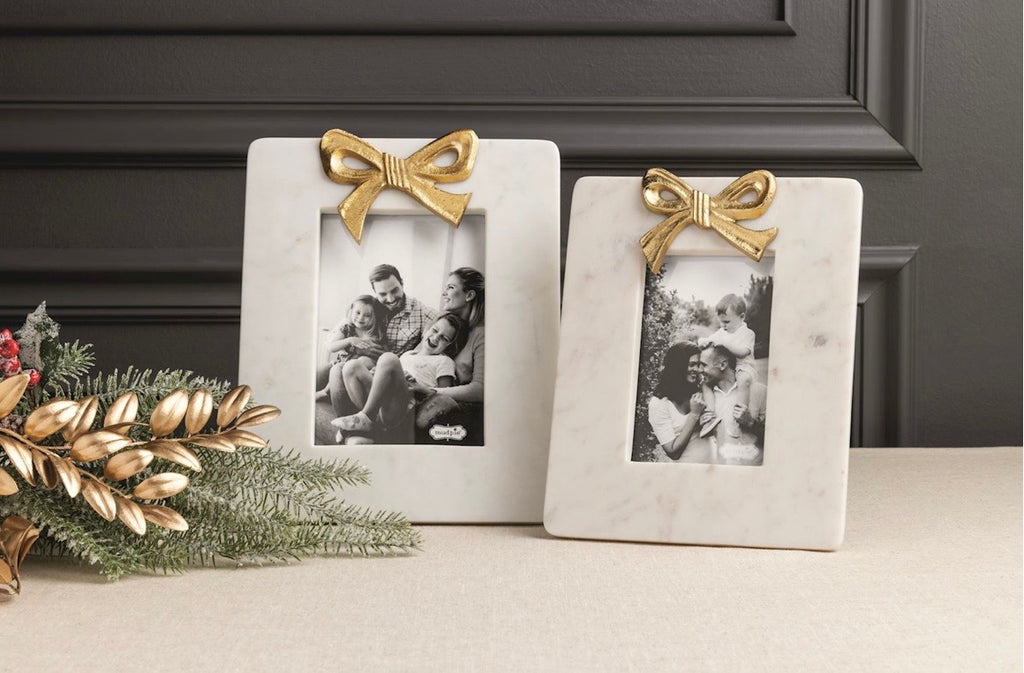 4x6 Gold Bow Marble Photo Frame