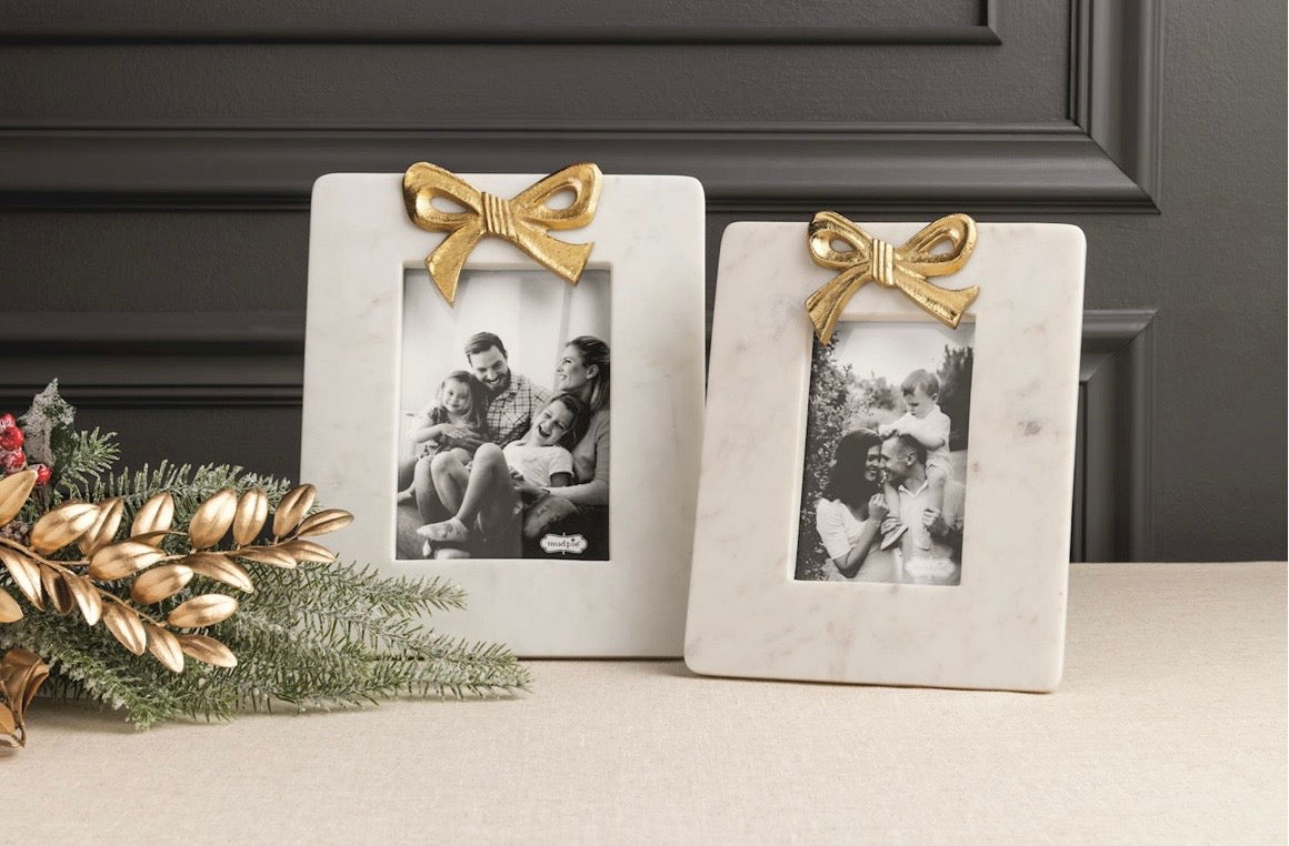 4x6 Gold Bow Marble Photo Frame