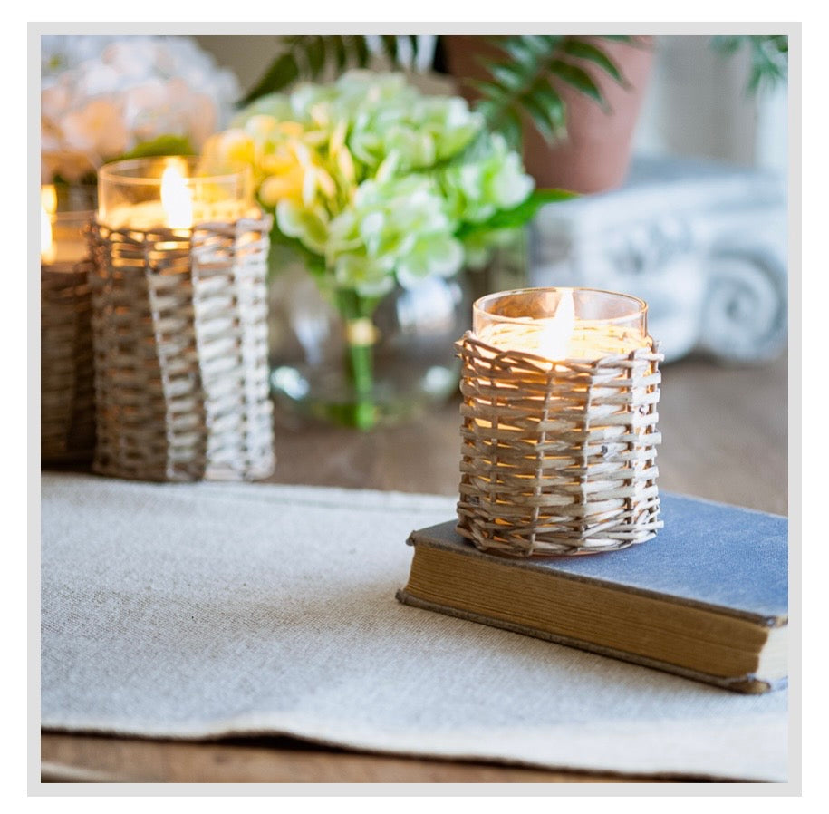 4" Glass/Wicker LED Candle