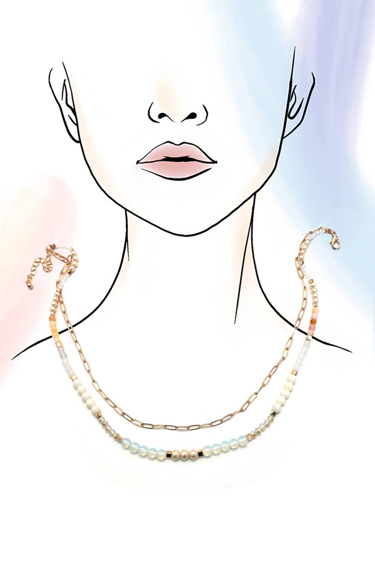 DOUBLE LAYER NATURAL SEMI PRECIOUS BEAD NECKLACE