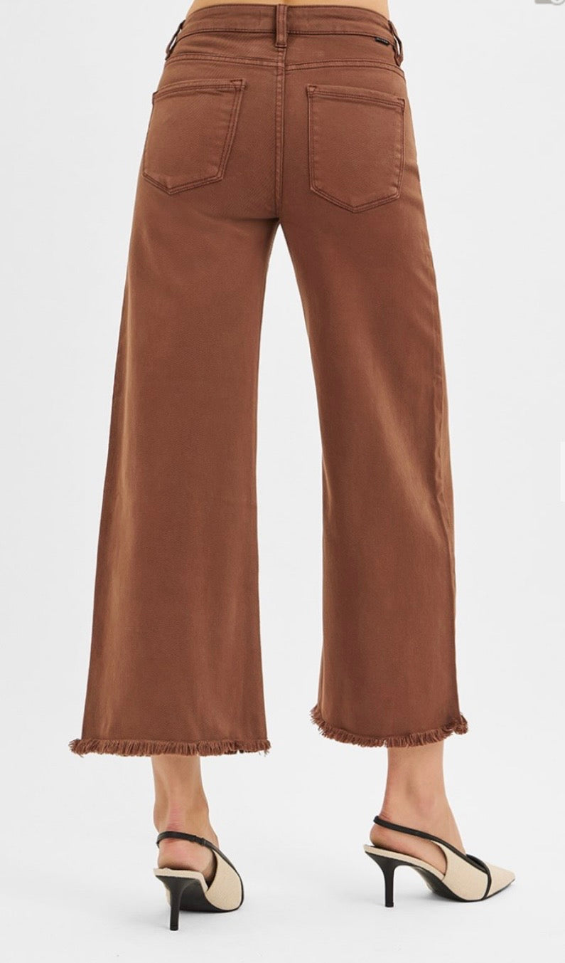 Risen Cocoa Tummy Control Raw Hem Jeans