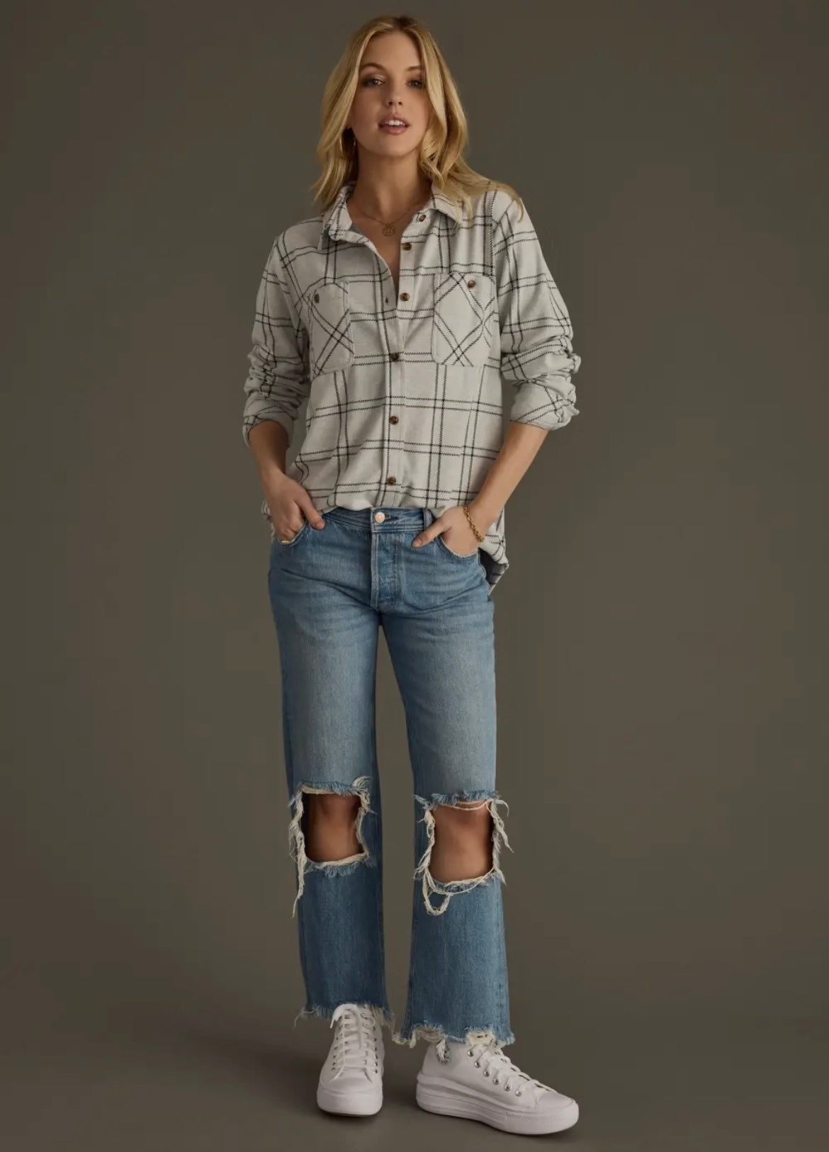 Plaid Button Up Black and Grey Shirt