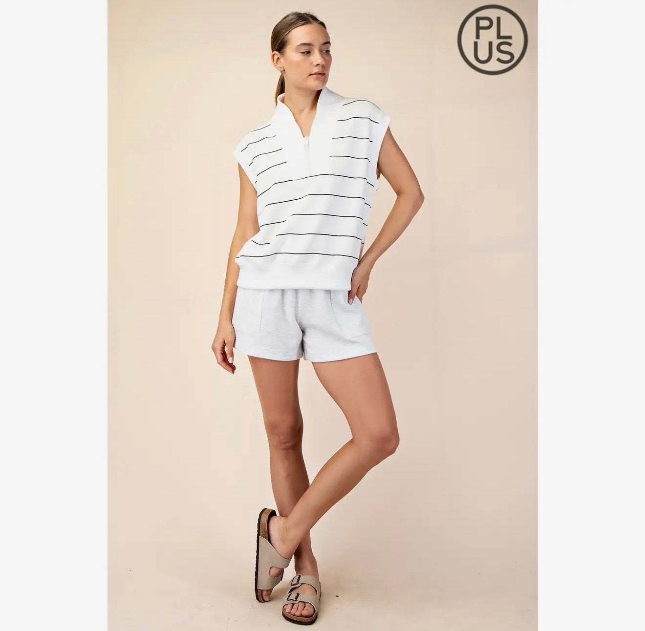 Curvy Modal Scuba Stripe V-neck Sleeveless Top