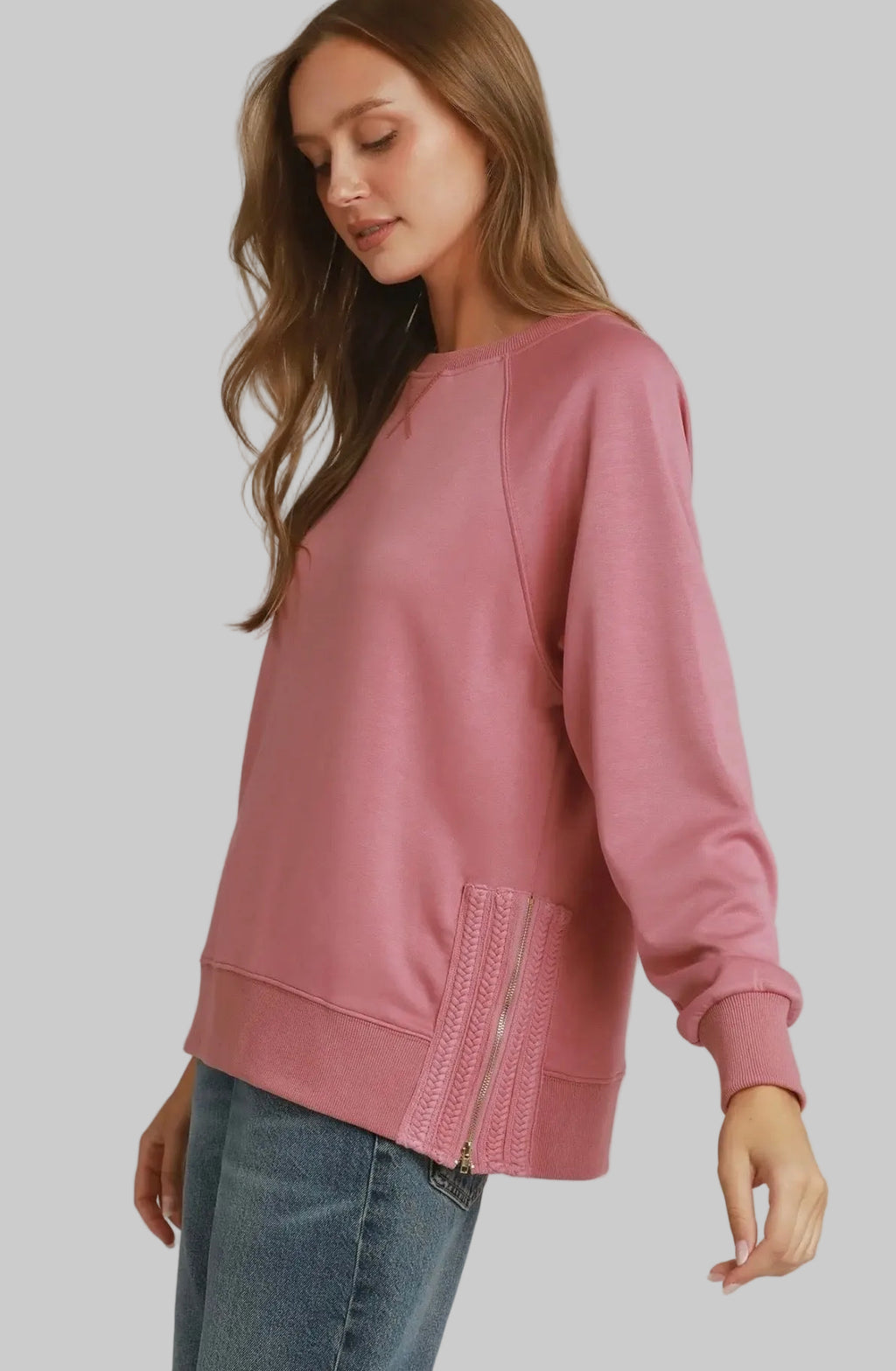 Luxe Knit Side Detail Zip Crewneck