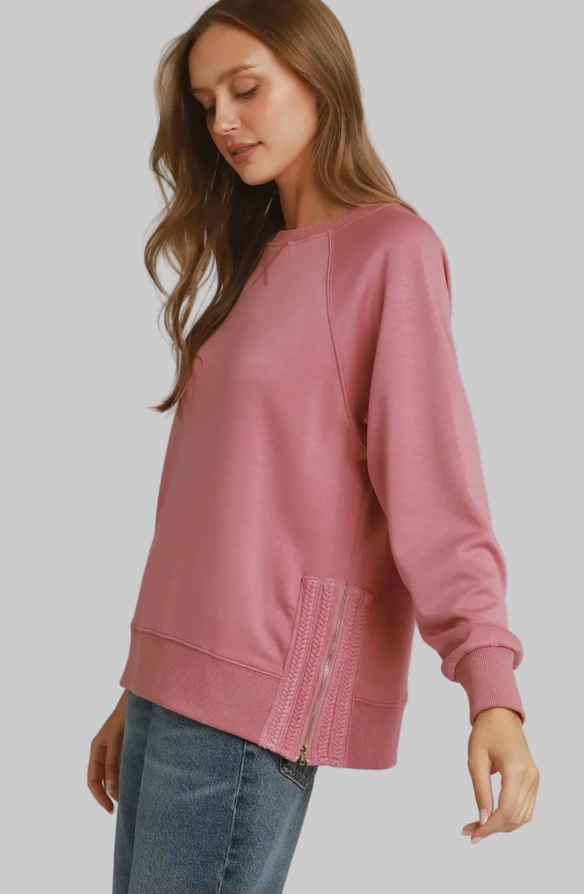 Luxe Knit Side Detail Zip Crewneck