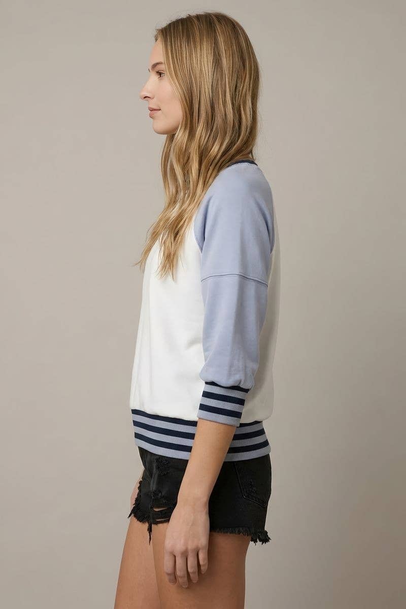 COLOR BLOCK RAGLAN RIB BAND DETAIL SWEATSHIRT