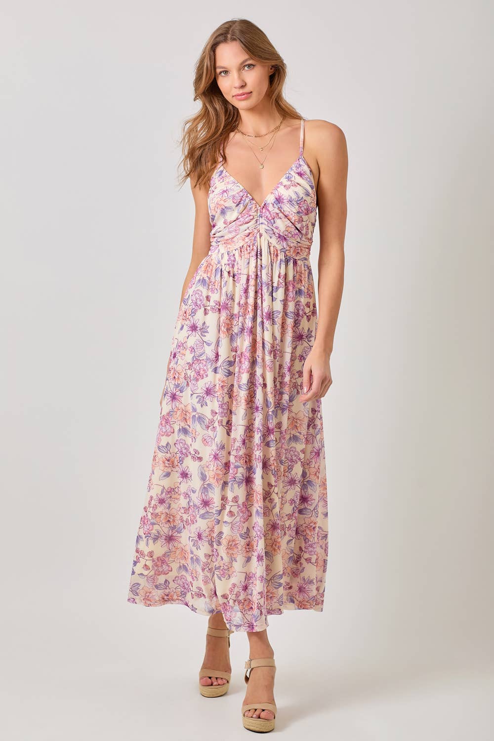 Criss Cross Back Pink Floral Dress