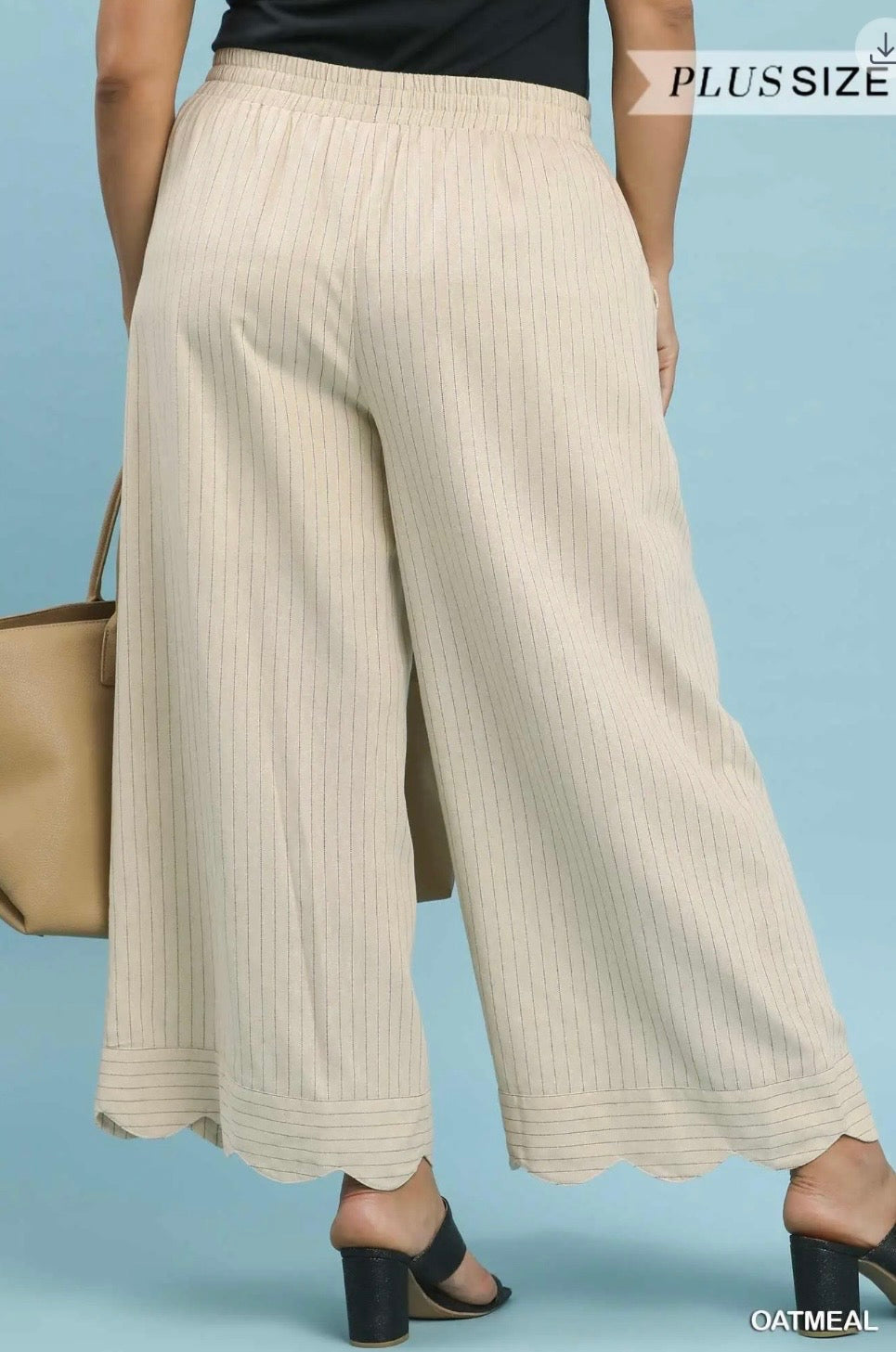 Curvy Pinstripe Wide Leg Linen Pant
