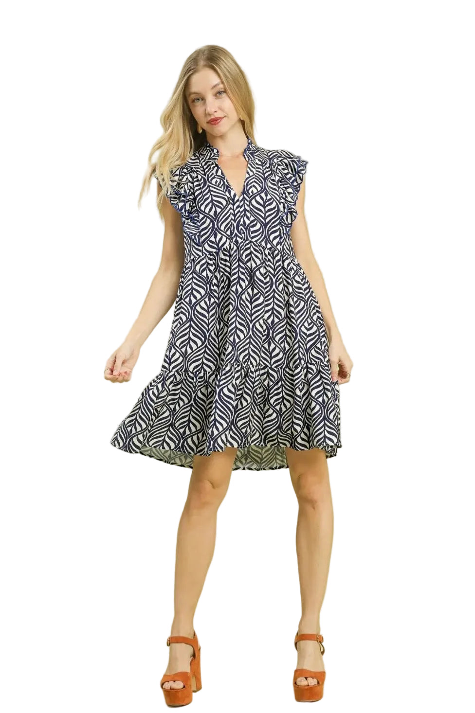 Leaf Pattern Tiered Dress