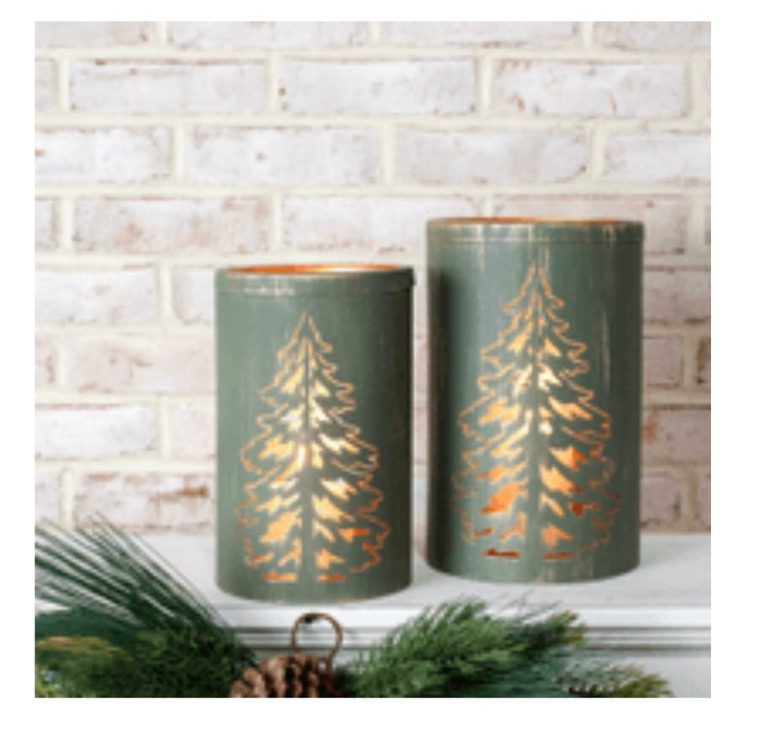 Large Green Tin Tree Lanterns