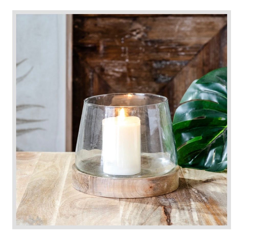 7" Glass Cylinder Wood Base